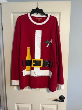 Holiday Fleece Fun! Ugly Christmas sweater men’s pullover XLT funny beer bottle